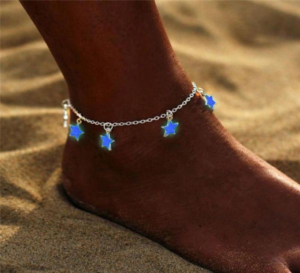 

fashion luminous pentagram star ankle heart star charm bracelet anklets sandal beach leg chain for women summer jewelry rk3mb7209923, Red;blue