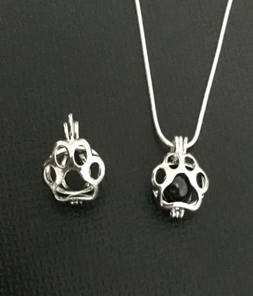 

paw print locket pendant mountings can put into a 78 mm pearl gem bead cage pendant diy necklace bracelet accessories cute lovely6987369, Silver