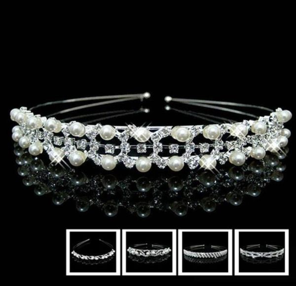 

hair clips barrettes fashion jewelry bride crowns pearl rhinestone crystal crown wedding flower girl tiara princess bandage on h8518787, Golden;silver