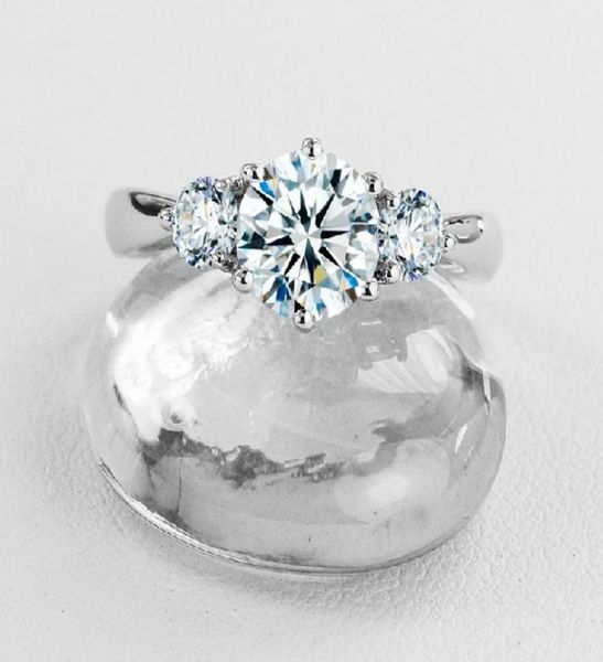 

vintage three stones 3ct synthetic diamond wedding ring for female solid sterling silver ring with white gold cover forever brilli3034786, Slivery;golden