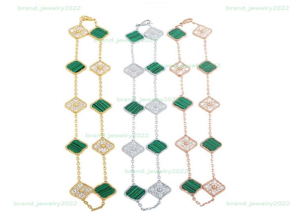 

luxury 10 flower crystal choker classic fourleaf clover necklace designer jewelry natural stone 18k gold plated neck8646235, Golden;silver