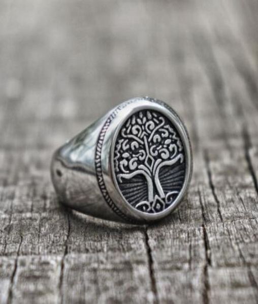 

silver stainless steel tree of life signet ring classic men viking amulet rings nordic jewelry4919955