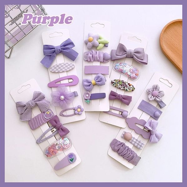 

5 pcs fantasy purple series fashion children's bb clip korean sweet girl princess fabric flowers bow hairpins hair accessories, Slivery;white