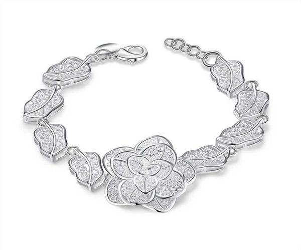 

fashion 925 sterling silver rose flower charm bracelet women 8 inch long 10pcs1145493, Black