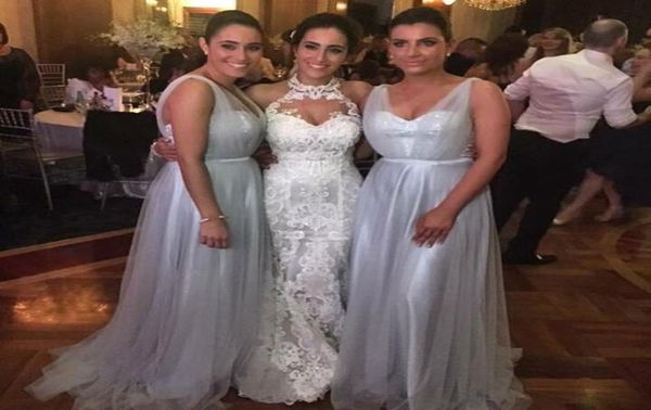 

custom made new design bridesmaid dresses long ice blue tulle sequins 2019 prom gowns wedding guest evening dress plus size 8418056, White;pink