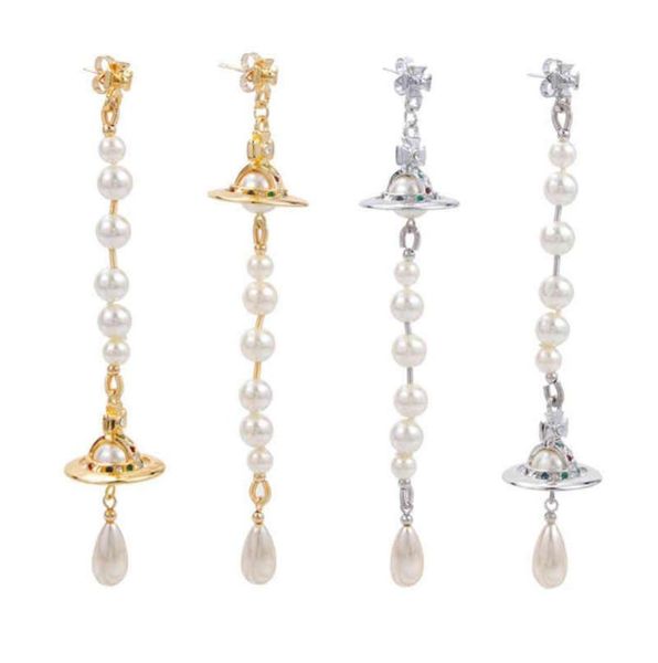 

european and american punk style environmentally friendly copper asymmetric pearl cubist planet long earrings7248135, Silver