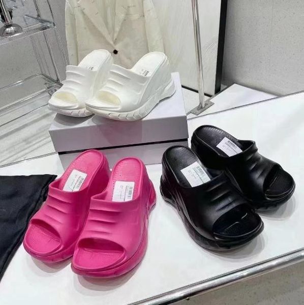 

Designer women's Thick soles slippers and sandals cotton candy rubber wedges for women with raised platform lady's and girl's beach slippers 34-42, Black