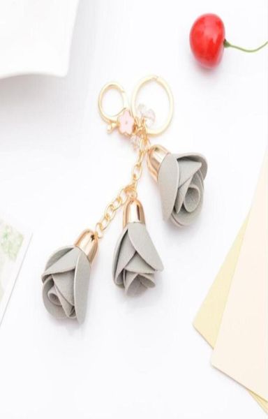 

new charms fashion leather rose flower keychain cute tassel flower key chain women keychain female bag pendant jewelry9181741, Silver