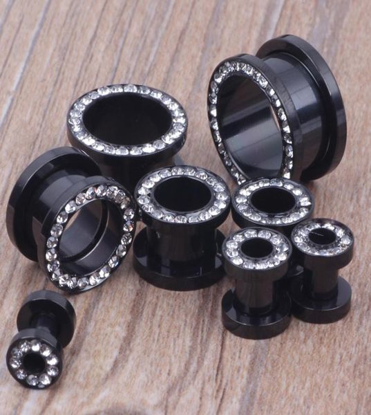 

mix 416mm 64pcslot stainless steel black crystal ear plugs body piercing jewelry ear flesh tunnel6069025, Silver