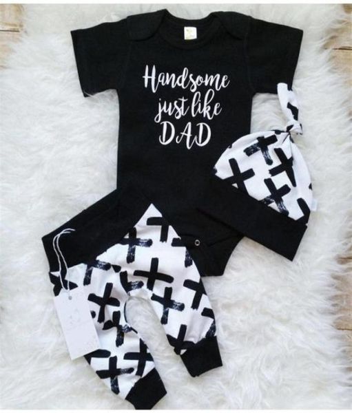 

024m toddler kids baby boy 3pcs clothes set newborn infant boys cotton romper pants leggings outfits clothing y20080323051472138, White