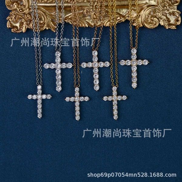 

internet celebrity high editiffayon tiffayffay 925 sterling silver cross full diamond necklace for women plated in 18k gold with size pendan, Black