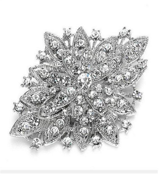 

vintage look rhodium silver plated clear rhinestone crystal diamante bouquet brooch pin prom party pins7570693, Gray