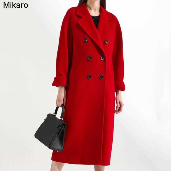 

mikaro women's wool blends winter elegant blend women korean fashion black long coats vintage minimalist woolen overcoat camel oversize