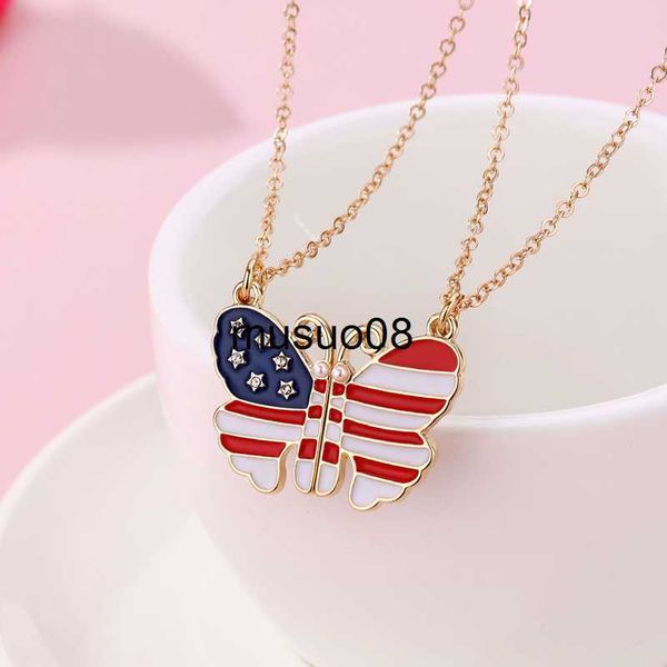 

pendant necklaces lovecryst 2pcs/set national flag color butterfly drip oil magnetic friend necklace bff friendship jewelry gifts for kids j, Silver