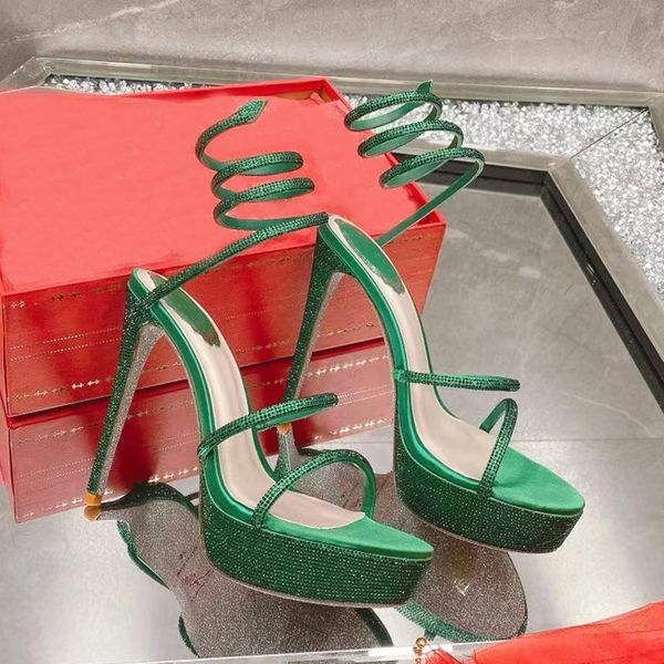 

2023 designer high heels luxury brand sandals heel height 14cmrc margot rhinestone serpentine water table lacing ultra-high heel women sanda, Black