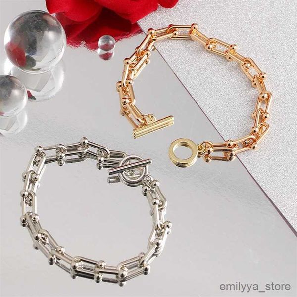

charm bracelets u-shaped buckle bracelet lucky charm buckle bracelets for women men trendy hip-hop design jewelry gift, Golden;silver