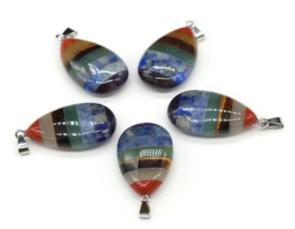 

pendant necklaces pendants jewelry fashion natural stone 7 chakras energy water drop heart rainbow necklace healing meditation rei3074172, Silver