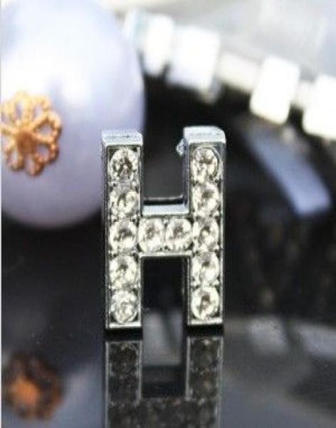 

50pcslot 10mm h full rhinestones bling slide letter diy alloy accessories fit for 10mm wristband bracelet keychains6286995, Bronze;silver
