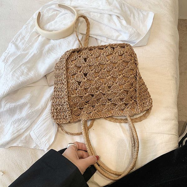 

women shoulder bags fashion straw weave summer beach handbags casual hollow out bohemian crossbody handmade for travel 230424