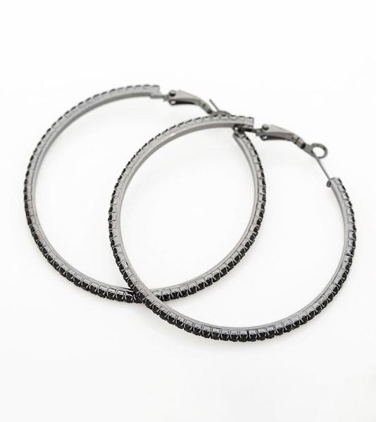 

new big hoop earrings accessories cool fashion black rhinestone big circle earrings women party gift queen e0307168360, Silver