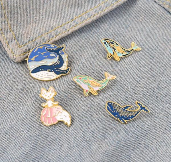 

whale dolphin marine animal enamel pins seagull hat backpacks clothes metal badge lapel brooch jewelry gift whole2032110, Gray