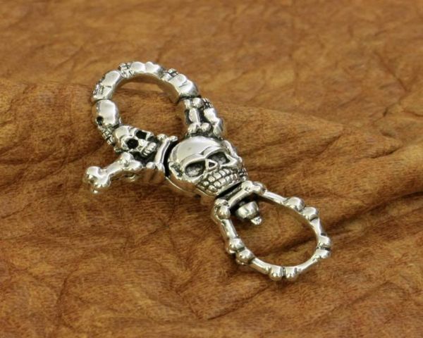 

925 sterling silver high detail skull clasp mens biker punk keychain diy accessory ta1998655760, Slivery;golden