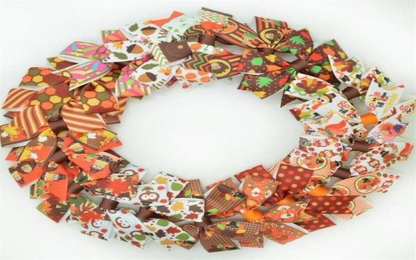 

supwrf 20pcs lot 3 1 inch thanksgiving printed ribbon bows clips girl039s hair bow headware kids hair accessories mix t0929281q5872257, Slivery;white