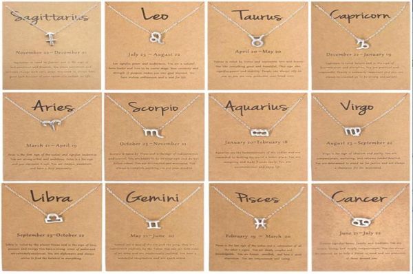 

12 zodiac necklaces with gift card constellation sign pendant silver gold chains necklace for men women fashion jewelry whole3180399