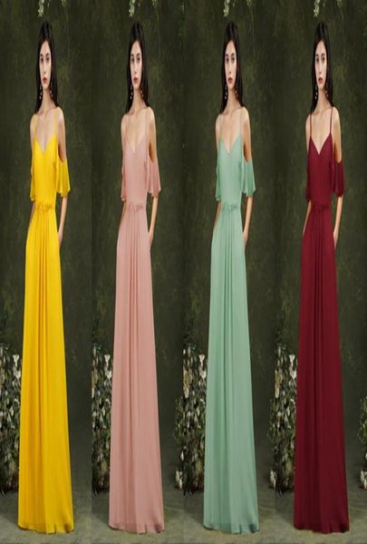 

yellow long chiffon bridesmaid dress maid of honors gowns wedding guest wear bm31015263529, White;pink