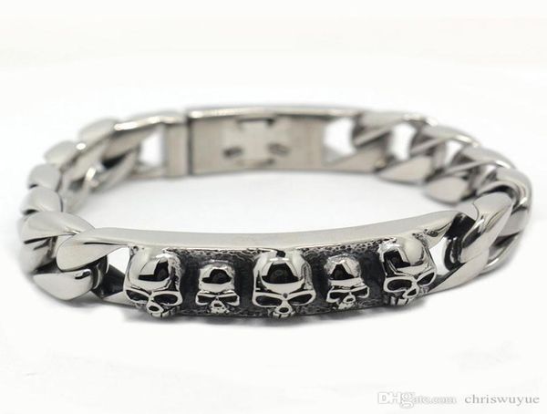

stainless steel bracelet solid 15mm wide heavy men039s skeleton skull bracelet punk rocker ghost bangle biker jewelry bracelets8138008, Black
