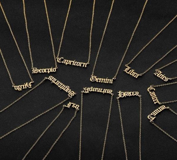 

personalized letter zodiac necklace constellation necklaces custom stainless steel old english pendant birthday jewelry gifts1034685, Silver