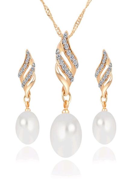 

whole pearls necklace earring jewelry sets for wedding engagement party spiral diamond flower pendant earrings china factory d2293513, Silver