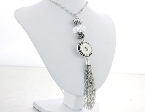 

women fashion vintage ginger snap jewelry tassel pendant necklace snaps jewelry fit 18mm snaps chunk button charm8823650, Silver