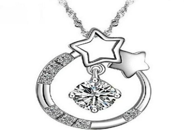 

brand new 925 sterling silver woman zirconia austria crystal pendant water necklace 3layer white gold women wedding jewelry si3093826
