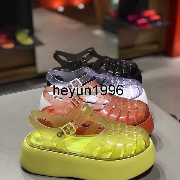

2023 new melissa same style thick sole sandals roman sponge bottom casual beach women's shoes summer, Black