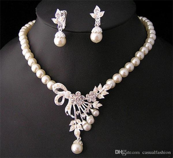 

crystal pearl necklace earring wedding bridal jewelry sets necklace for wedding party bridal jewelry girlfriend gift6338224, White