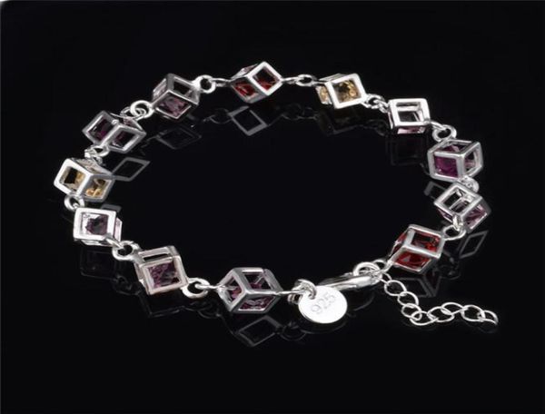

2015 beautiful design 925 silver charm bracelet multicolour crystal fashion jewelry 8430187, Black