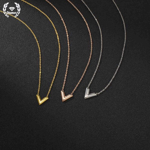 

pendant necklaces diamon new trendy simple letter v necklace stainless steel pendant for women's neck chain vintage jewelry gift friend, Silver