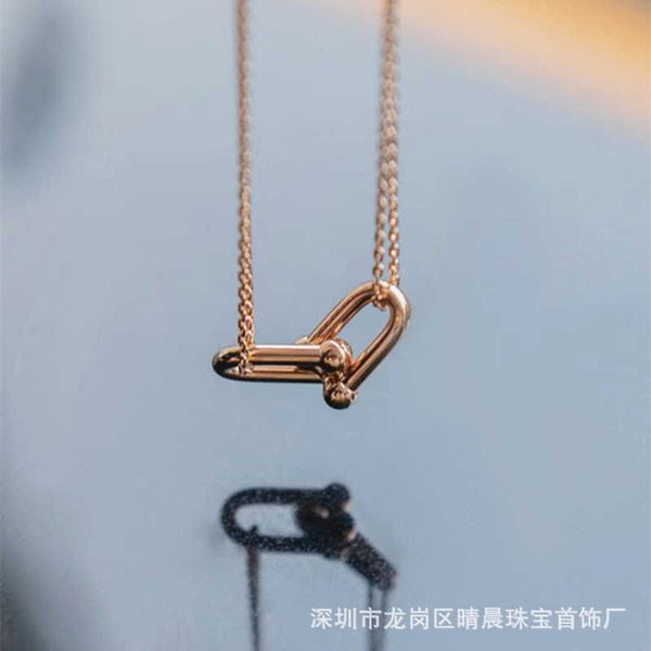 

internet celebrity tiffayffay hardwear necklace series shen xiulian's same horseshoe buckle necklace rose gold lock bone chain female, Black