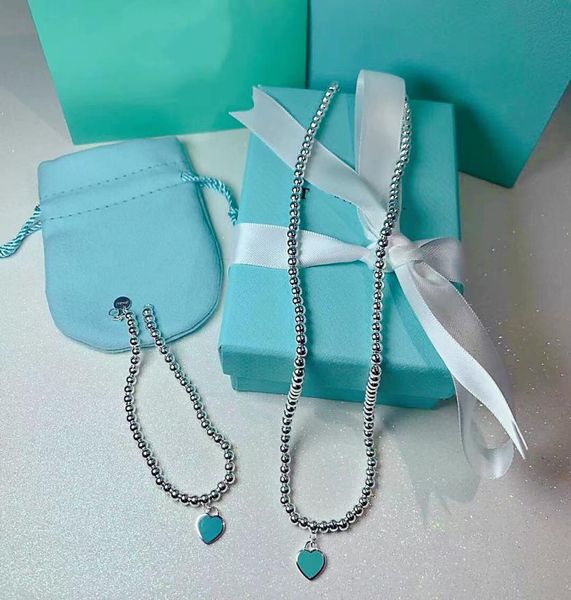 

high end bracelet necklace set heart shaped bead chain fashion designer women fashion jewelry original gift 316l stainless steel4517329, Silver