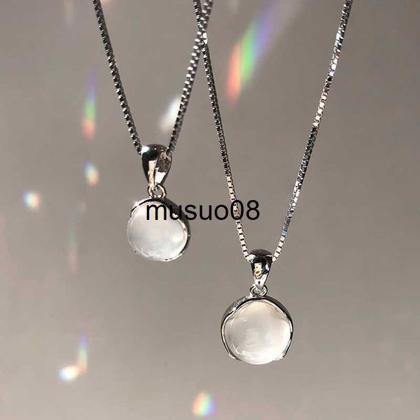 

pendant necklaces luxury silver plated white round moonstone pendant necklaces women jewelry clavicle chain imitation white jade charm neckl