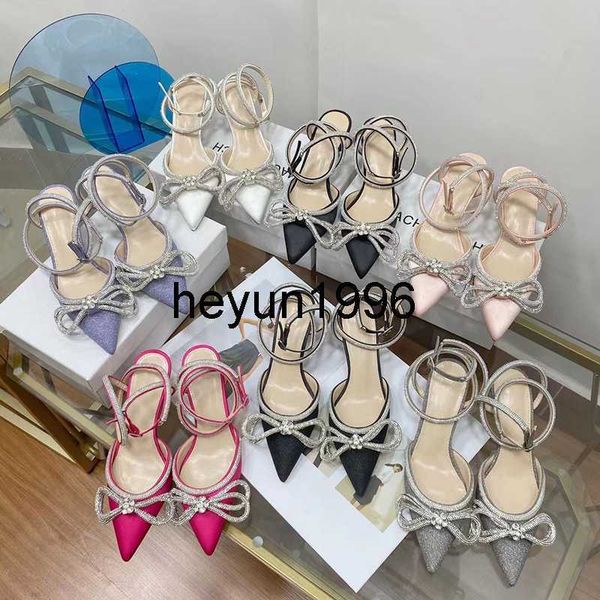 

spring and autumn 2022 new mach rhinestone bowknot pointed high women's slim heel sequins baotou sandals bridesmaid shoes, Black