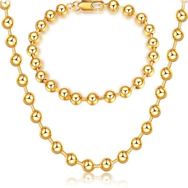 

mark 18k gold platings circular bead necklace bracelet man woman 6mm buddhism bead gold bracelet necklace wedding jewelry set2833938, Silver