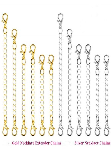 

whole 200pcs lot twoheaded lobster clasp stainless steel necklace tail chain bracelet extension chain 25mm50mm75mm100mm125326862, Silver