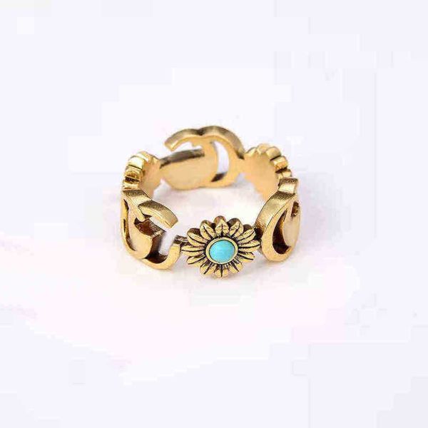

80% off designer jewelry bracelet necklace accessories daisy ring bronze flower turquoise ring for couples, Silver