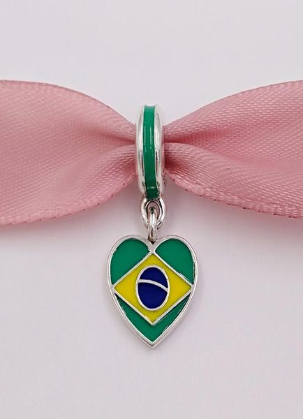 

andy jewel 925 silver beads brazil heart flag with enamel fits european pandora style bracelets necklace for jewelry making 7919116339963, Black