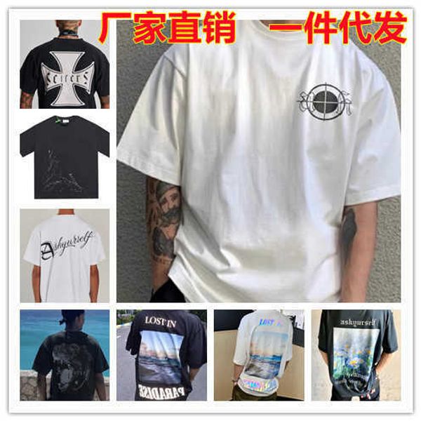 

hip hop high street letter print reflective california landscape p men's and women's short sleeve in multiple styles, White;black