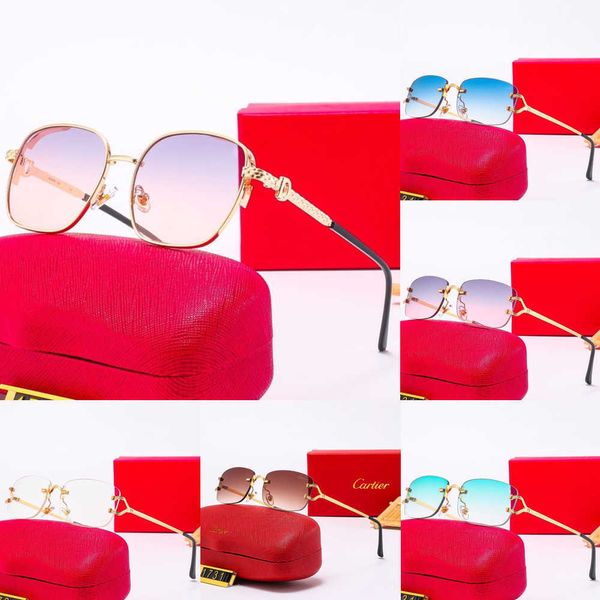 

designer red sunglasses for women man sun glasses fashion classic rimless gold metal frame cart eyeglasses goggle outdoor beach multiple sty, White;black