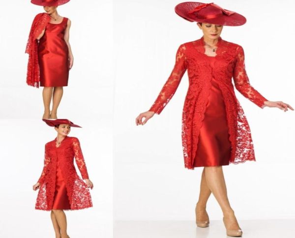 

red mother of the bride dresses with long sleeves lace jacket plus size evening gowns wedding guest formal dress2905300, Black;red