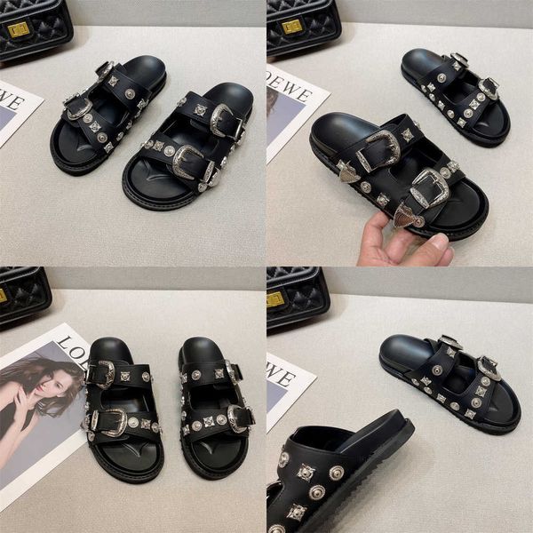 

summer slippers retro belt buckle thick-sole women's shoes handmade big head doll leather tassel mori girl literary flats casual 230511, Black